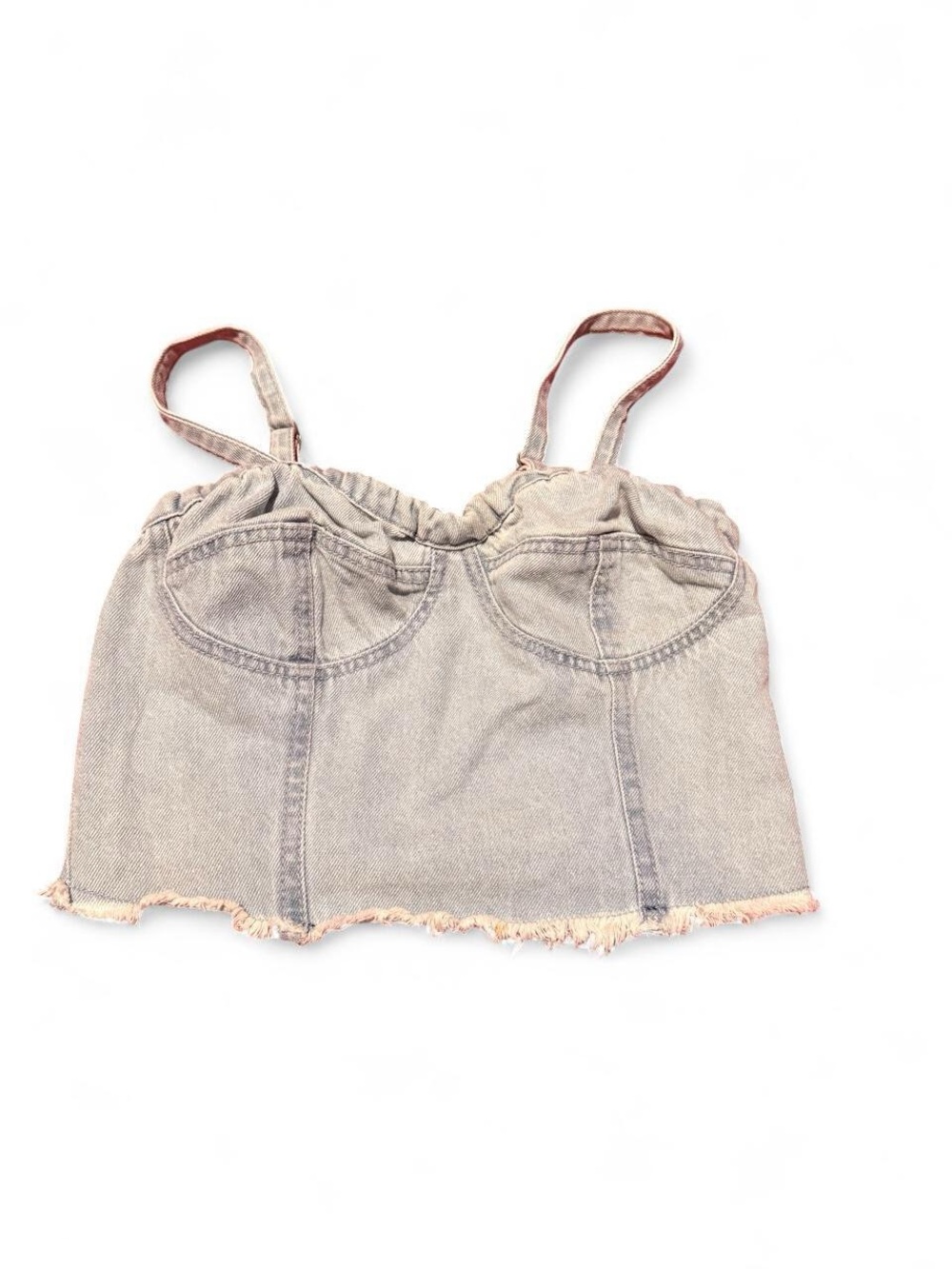Fun & Flirt Light Gray Denim Crop Cami with Frayed Hem